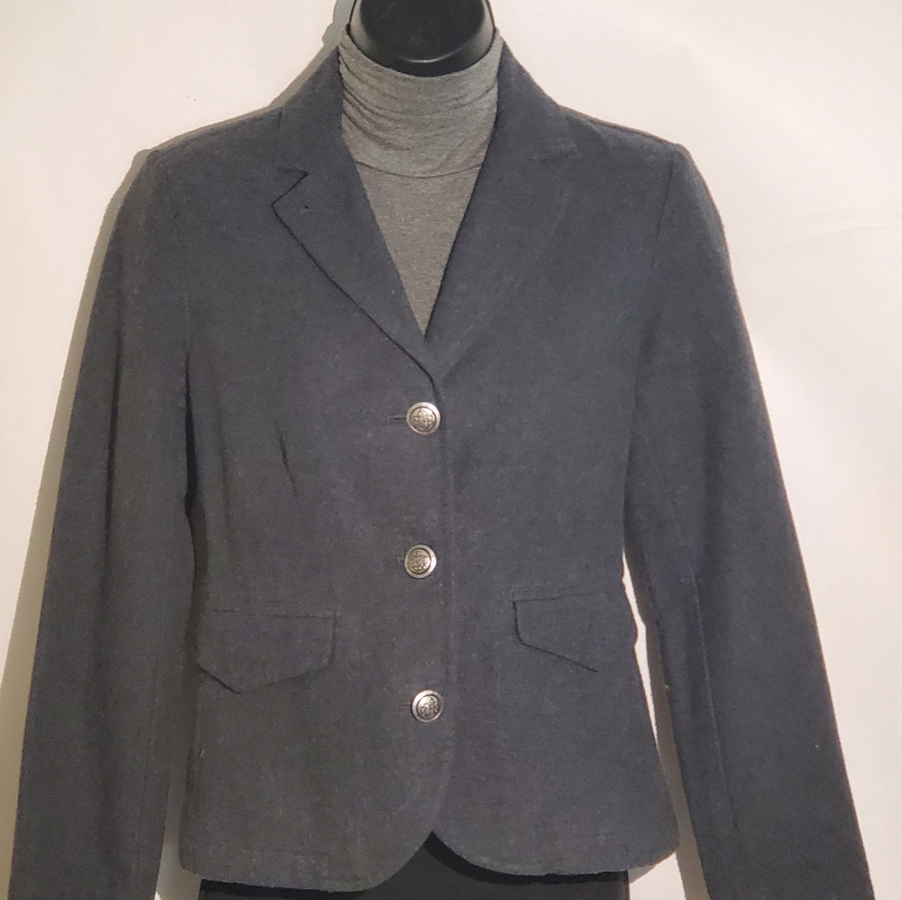 Talbots Petite 0P Gray 3 Button Tailored Blazer Silver Buttons